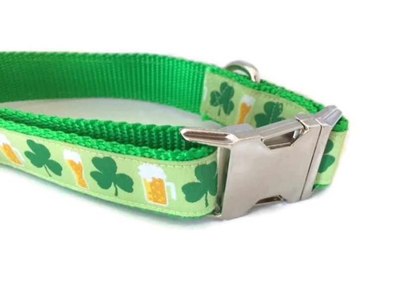 Dog Collar and Leash, Shamrocks and Beer, 4ft or 6ft leash, 1 inch wide, adjustable collar with plastic buckle, metal buckle, or chain image 7