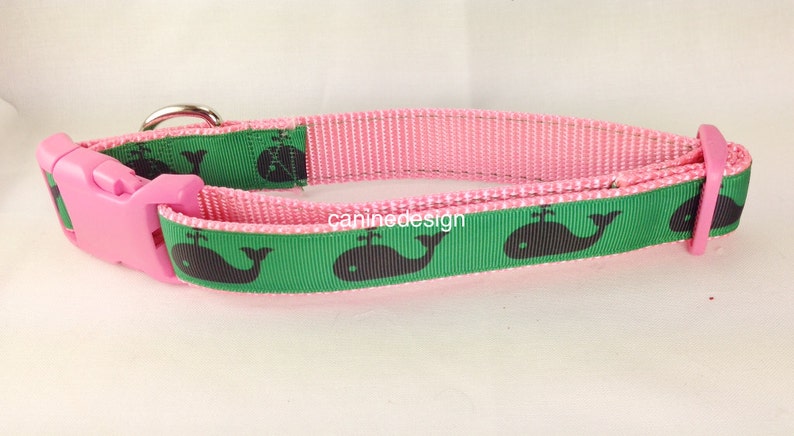 Dog Collar, Whales,1 inch wide, adjustable, plastic quick release, metal buckle, chain, martingale, hybrid, nylon image 4