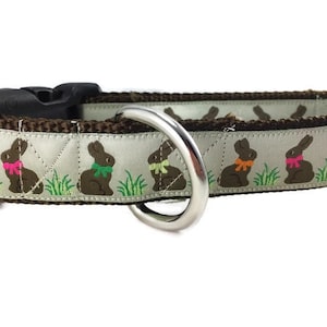 Easter Dog Collar, Chocolate Bunnies, 1 inch wide, adjustable plastic or metal side release buckle, or chain martingale image 2