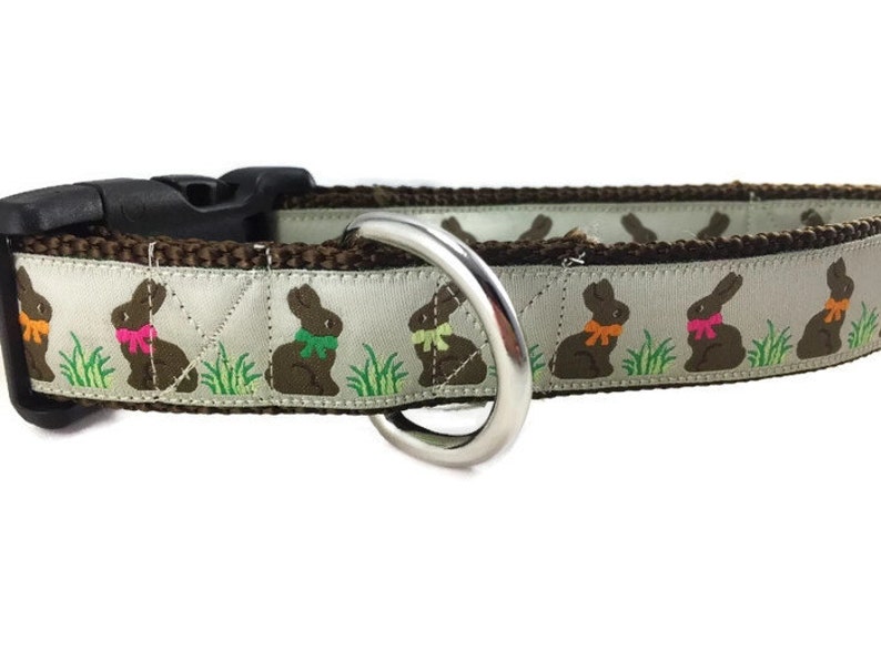 Easter Dog Collar, Chocolate Bunnies, 1 inch wide, adjustable plastic or metal side release buckle, or chain martingale image 2