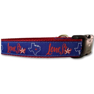 Texas Lone Star Dog Collar – Adjustable Handmade Collar – Buckle or Chain Martingale – S M L XL