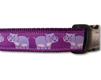 Purple Hippo Dog Collar – Cute Animal Dog Collar – Adjustable Handmade Collar – Buckle or Chain Martingale