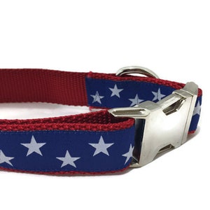 Dog Collar, Blue Stars, 1 inch wide, adjustable plastic or metal side release buckle, or chain martingale, american, patriotic image 4