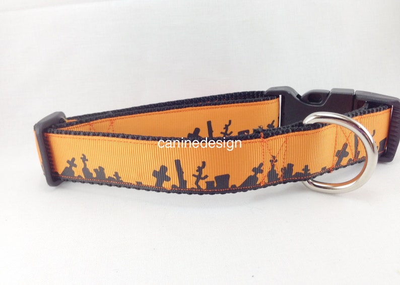 Halloween Dog Collar 1 inch wide Cemetery 11-14 inches adjustable small