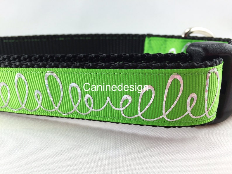 Dog Collar, Green Loops, 1 inch wide, adjustable plastic or metal side release buckle, or chain martingale image 1