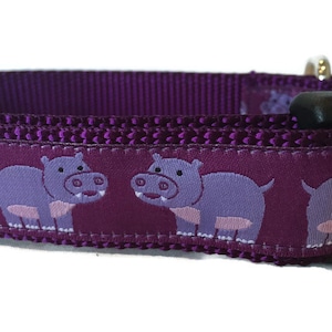 Dog Collar, Hippos, 1 inch wide, adjustable, plastic quick release, metal buckle, chain, martingale, hybrid, nylon