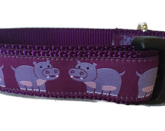 Dog Collar, Hippos,1 inch wide, adjustable, plastic quick release, metal buckle, chain, martingale, hybrid, nylon