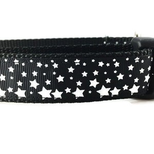 Dog Collar, White and Black Stars, 1 inch wide, adjustable; plastic or metal side release buckle, or chain martingale