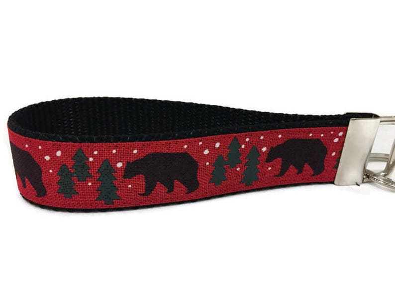 Christmas Keychain, Black Bear, Key fob, Wristlet image 1