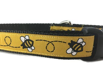 Dog Collar, Bumblebee, 1 inch wide, adjustable; plastic or metal side release buckle, or chain martingale