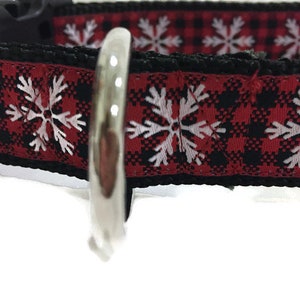 Dog Collar, Plaid Snowflake, 1 inch wide, adjustable, quick release, metal buckle, martingale, chain, hybrid, custom image 3