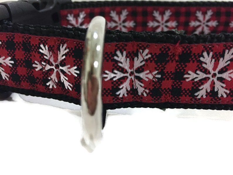 Dog Collar, Plaid Snowflake, 1 inch wide, adjustable, quick release, metal buckle, martingale, chain, hybrid, custom image 3