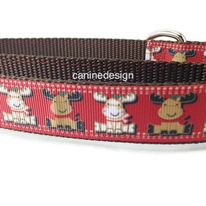 Christmas Dog Collar, Reindeer Characters,1 inch wide, adjustable; plastic or metal side release buckle, or chain martingale
