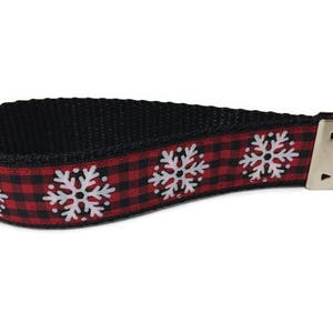 Christmas Keychain, Plaid Snowflake, Key fob, Wristlet image 1