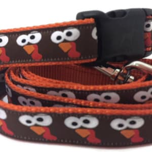 Dog Collar and Leash, Turkey Faces, 4ft or 6ft leash, 1 inch wide, adjustable collar with plastic buckle, metal buckle, or chain