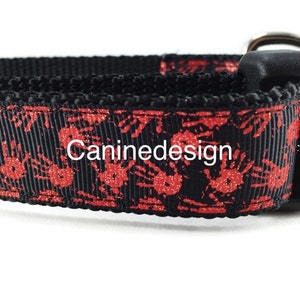 Halloween Dog Collar, Bloody Handprints, 1 inch wide, adjustable; plastic or metal side release buckle, or chain martingale
