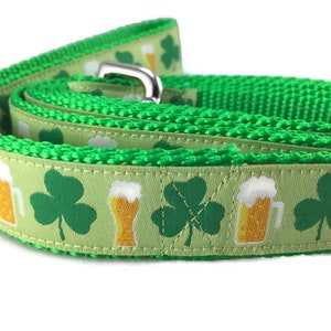 Dog Collar and Leash, Shamrocks and Beer, 4ft or 6ft leash, 1 inch wide, adjustable collar with plastic buckle, metal buckle, or chain image 6