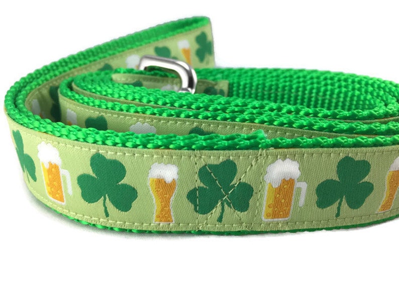 Dog Collar and Leash, Shamrocks and Beer, 4ft or 6ft leash, 1 inch wide, adjustable collar with plastic buckle, metal buckle, or chain image 6