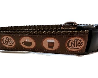 Dog Collar, Coffee Dog Collar, 1 inch wide, adjustable; plastic or metal side release buckle, or chain martingale
