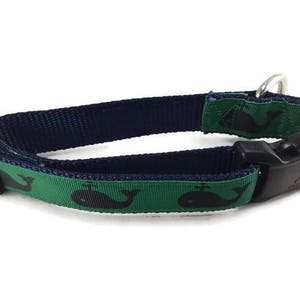 Dog Collar, Whales,1 inch wide, adjustable, plastic quick release, metal buckle, chain, martingale, hybrid, nylon image 2