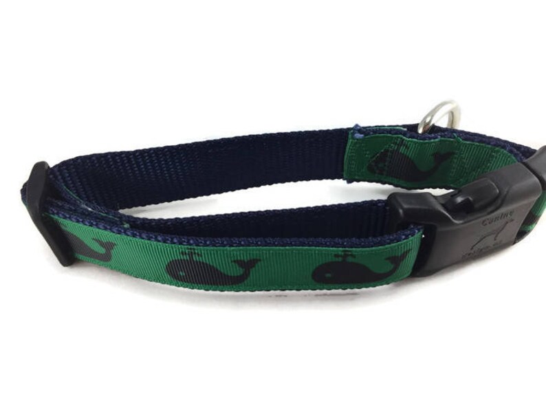 Dog Collar, Whales,1 inch wide, adjustable, plastic quick release, metal buckle, chain, martingale, hybrid, nylon image 2