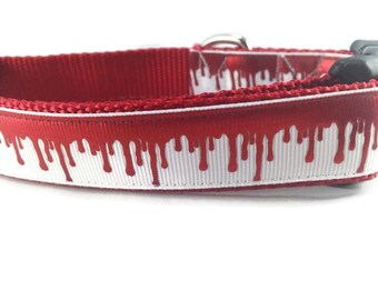 Collare per cani di Halloween, Blood Drip, regolabile, 1 pollice, medio, 15-22 pollici, nylon pesante, fibbia a sgancio rapido