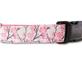 Cherry Blossom Dog Collar – Floral Dog Collar – Adjustable Handmade Collar – Buckle or Chain Martingale – S M L XL