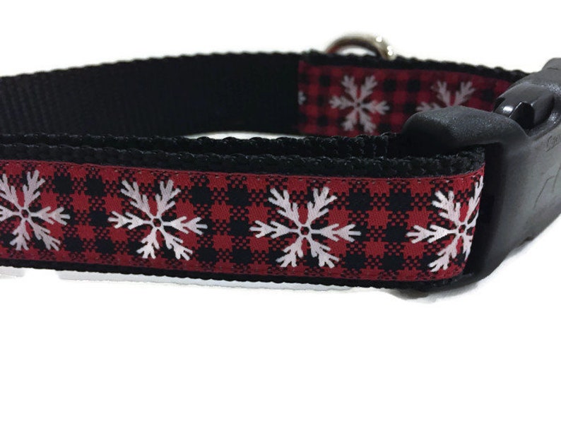 Dog Collar, Plaid Snowflake, 1 inch wide, adjustable, quick release, metal buckle, martingale, chain, hybrid, custom image 1