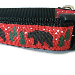 Dog Collar, Black Bear, 1 inch wide, adjustable, quick release, metal buckle, martingale, chain, hybrid, custom image 1