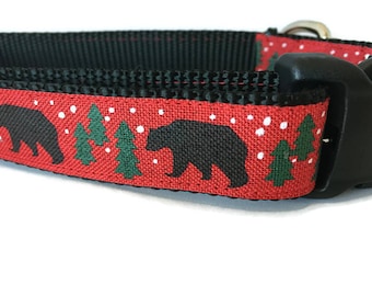 Dog Collar, Black Bear, 1 inch wide, adjustable, quick release, metal buckle, martingale, chain, hybrid, custom