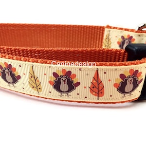 Thanksgiving Dog Collar, adjustable, 1 inch, medium, 13-19 inches, heavy nylon, quick release buckle