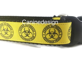 Dog Collar, Zombie Outbreak Response team, 1 inch wide, adjustable; plastic or metal side release buckle, or chain martingale