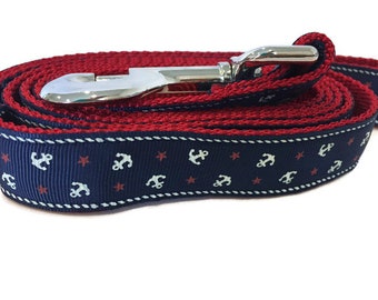 Dog Leash, Blue Anchor, 1 inch wide, 1 foot, 4 foot, or 6 foot