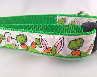 Easter Dog Collar, Carrots and Ears, 1 inch wide, adjustable; plastic or metal side release buckle, or chain martingale