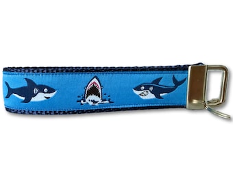 Shark Key Fob Wristlet Ocean Shark Keychain Handmade Wrist Key Holder