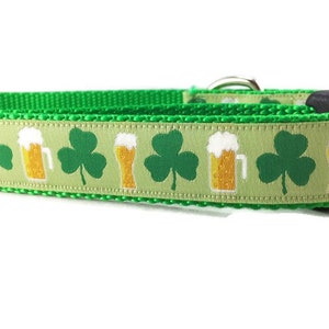 Dog Collar and Leash, Shamrocks and Beer, 4ft or 6ft leash, 1 inch wide, adjustable collar with plastic buckle, metal buckle, or chain image 3