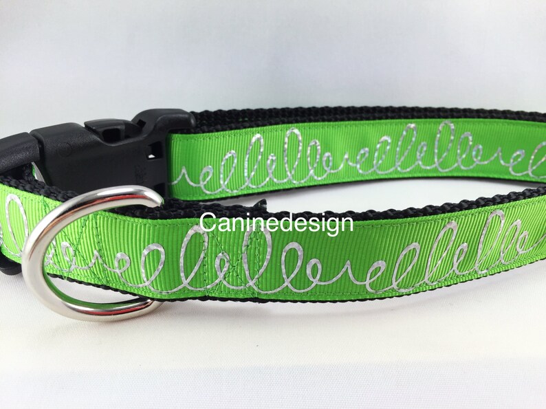 Dog Collar, Green Loops, 1 inch wide, adjustable plastic or metal side release buckle, or chain martingale image 3