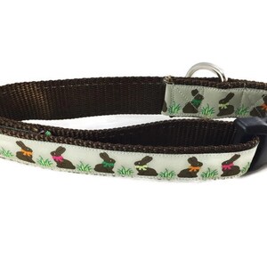 Easter Dog Collar, Chocolate Bunnies, 1 inch wide, adjustable plastic or metal side release buckle, or chain martingale image 3