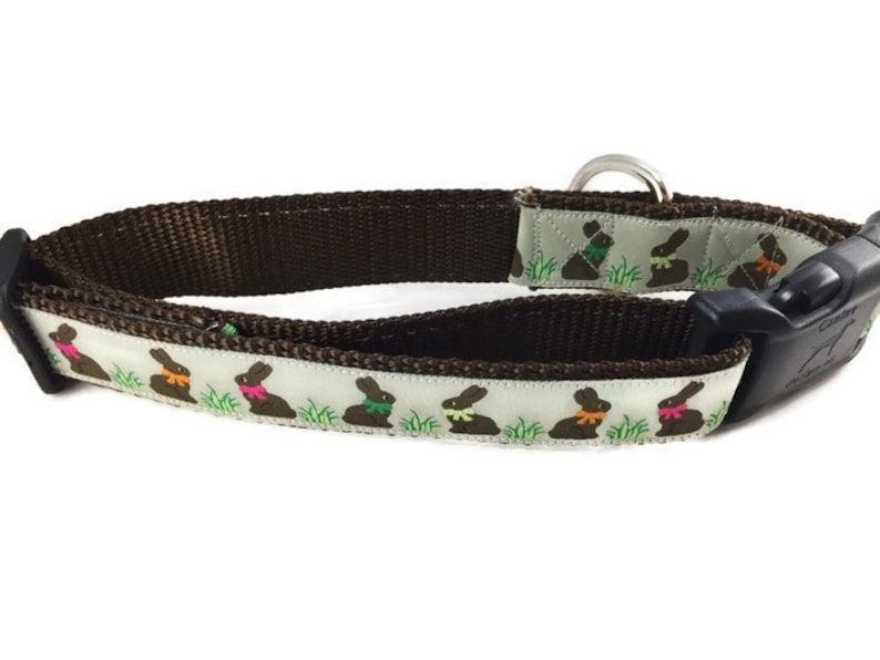 Easter Dog Collar, Chocolate Bunnies, 1 inch wide, adjustable plastic or metal side release buckle, or chain martingale image 3