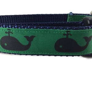 Dog Collar, Whales,1 inch wide, adjustable, plastic quick release, metal buckle, chain, martingale, hybrid, nylon image 1