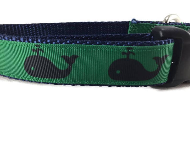 Dog Collar, Whales,1 inch wide, adjustable, plastic quick release, metal buckle, chain, martingale, hybrid, nylon image 1
