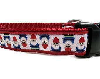 Dog Collar, Gnomes Dog Collar, 1 inch wide, adjustable, quick release, martingale, chain, hybrid, heavy nylon