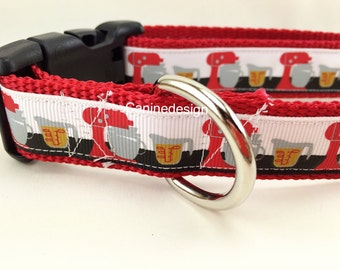 Dog Collar, Baking, 1 inch wide, adjustable; plastic or metal side release buckle, or chain martingale