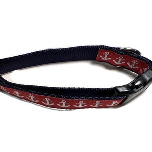 Dog Collar, Foil Anchors Red, 1 inch wide, adjustable, quick release, metal buckle, chain, martingale, hybrid, nylon image 2