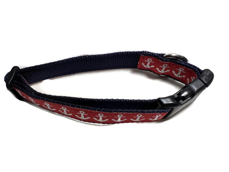 Dog Collar, Foil Anchors Red, 1 inch wide, adjustable, quick release, metal buckle, chain, martingale, hybrid, nylon image 2