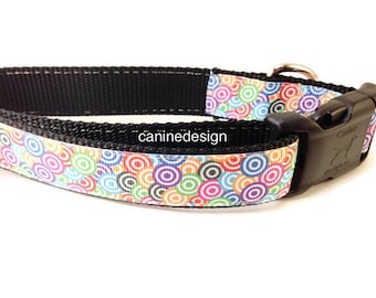 Dog Collar, Swirls, Colorful, Rainbow, 1 inch wide, adjustable, quick release, martingale, chain, metal buckle, hybrid