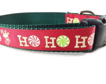 Halsband, Red Ho Ho Ho, 1 inch breed, verstelbaar, quick release, medium, large