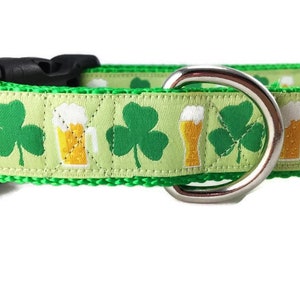 Dog Collar and Leash, Shamrocks and Beer, 4ft or 6ft leash, 1 inch wide, adjustable collar with plastic buckle, metal buckle, or chain image 4