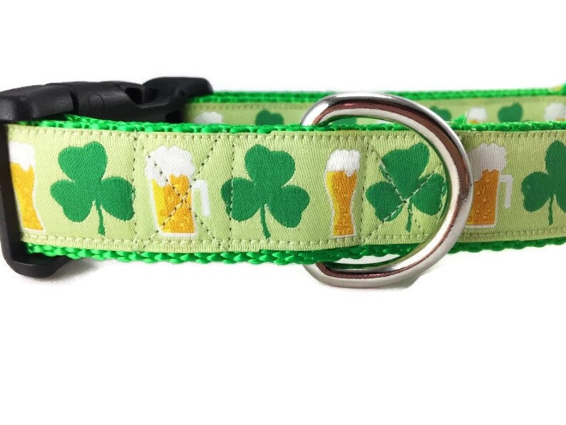 Dog Collar and Leash, Shamrocks and Beer, 4ft or 6ft leash, 1 inch wide, adjustable collar with plastic buckle, metal buckle, or chain image 4