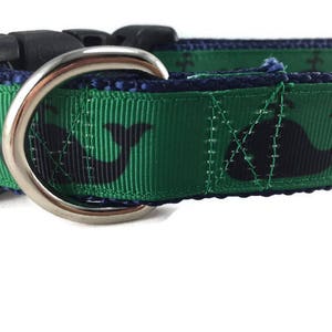 Dog Collar, Whales,1 inch wide, adjustable, plastic quick release, metal buckle, chain, martingale, hybrid, nylon image 3